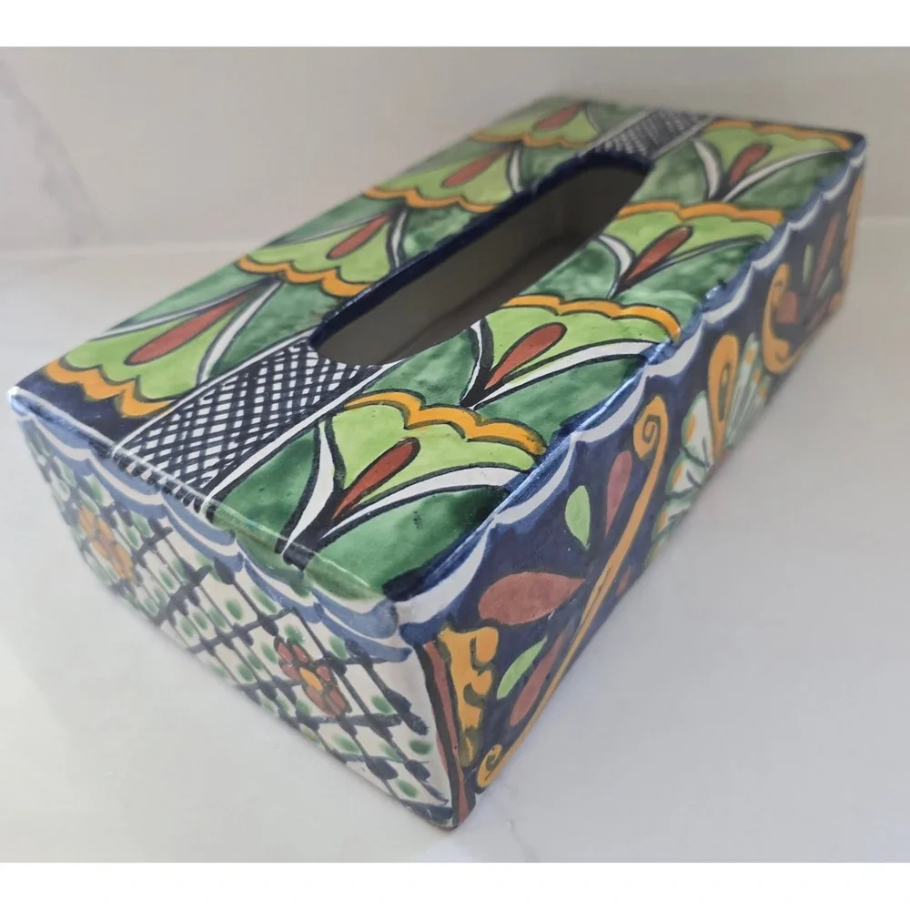 Talavera Mexican Pottery Hand Painted Ceramic Tissue Box Cover